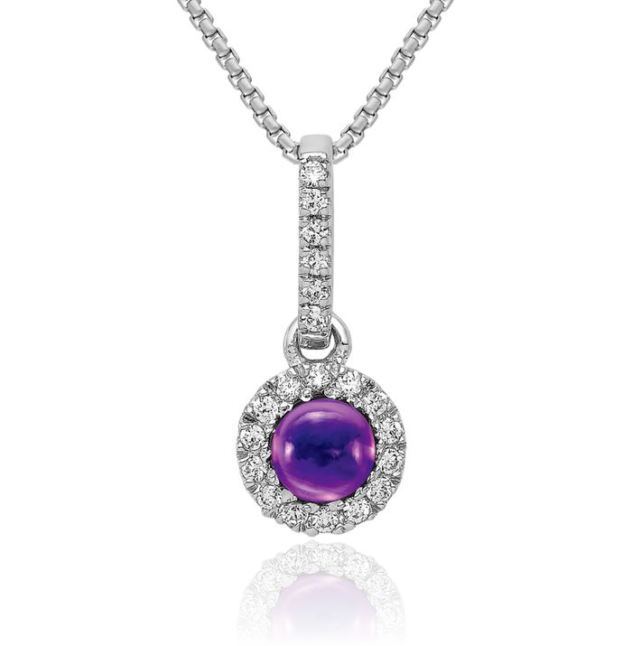 14K Solid White Gold Diamond Cabochon Purple Amethyst Necklace Charm Gemstone Pendant February Birthstone Jewelry