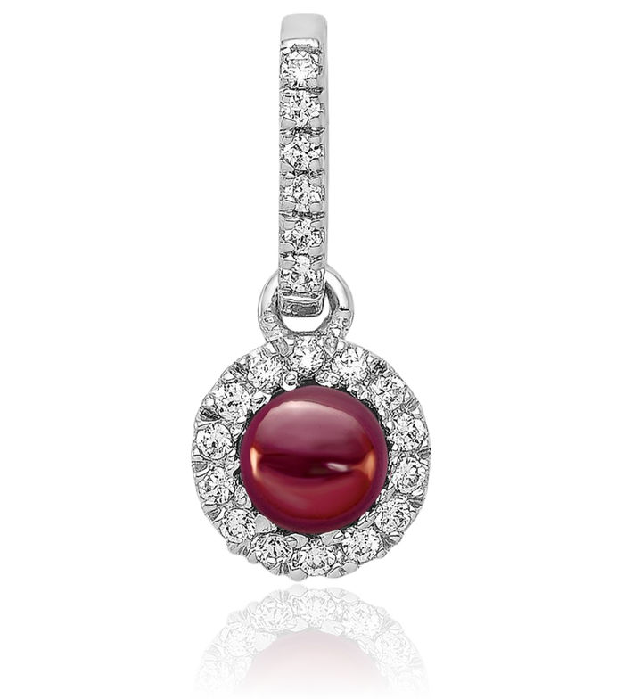 14K Solid White Gold Diamond Cabochon Red Garnet Necklace Charm Gemstone Pendant January Birthstone Jewelry