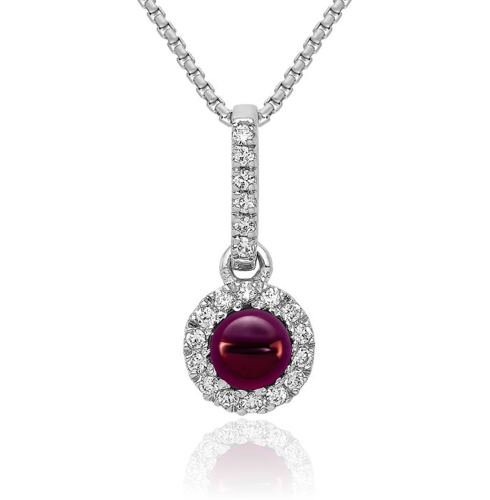 14K Solid White Gold Diamond Cabochon Purple Rhodolite Garnet Necklace Charm Gemstone Pendant June Birthstone Jewelry