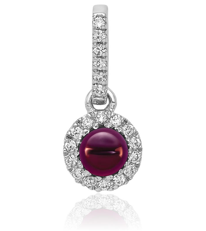 14K Solid White Gold Diamond Cabochon Purple Rhodolite Garnet Necklace Charm Gemstone Pendant June Birthstone Jewelry