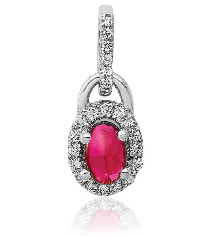 14K Solid White Gold Diamond Cabochon Red Ruby Necklace Gemstone Pendant Charm July Birthstone Jewelry