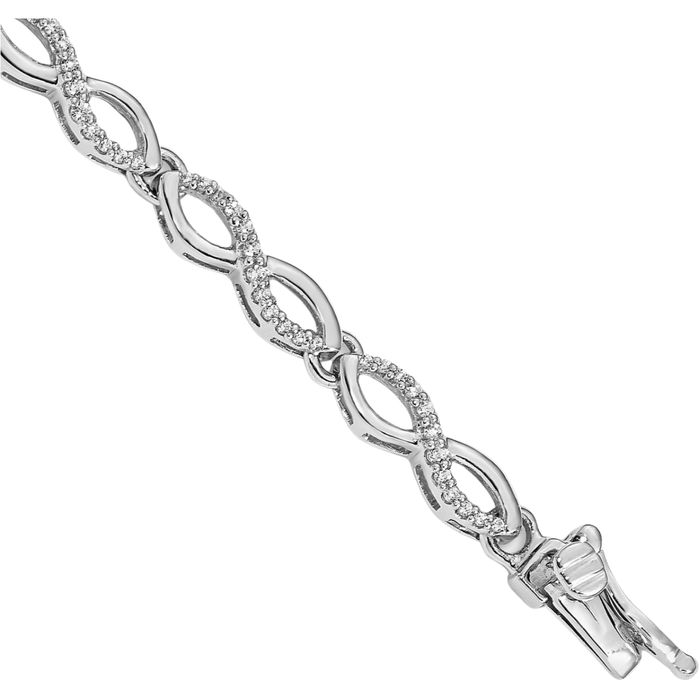 14K Solid White Gold Diamond Chain Tennis Charm Bracelet
