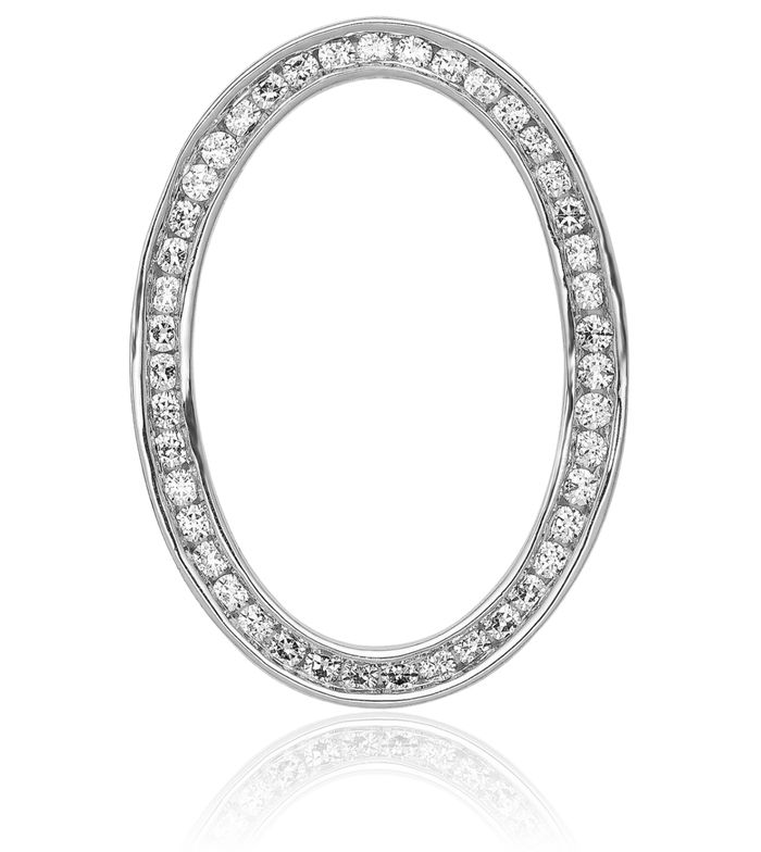 14K Solid White Gold Diamond Channel-set Oval Floating Chain Slide Pendant Necklace Charm