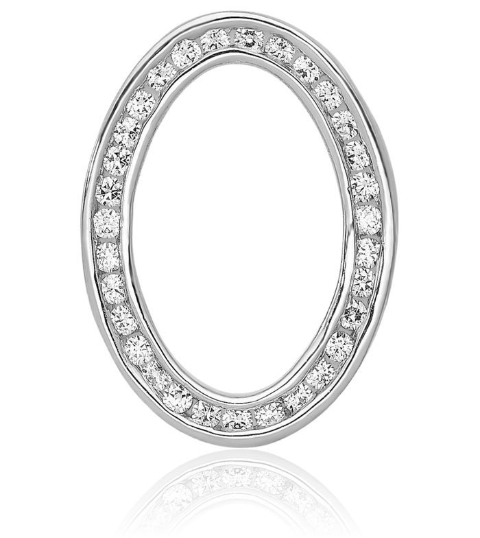 14K Solid White Gold Diamond Channel-set Oval Floating Chain Slide Pendant Necklace Charm