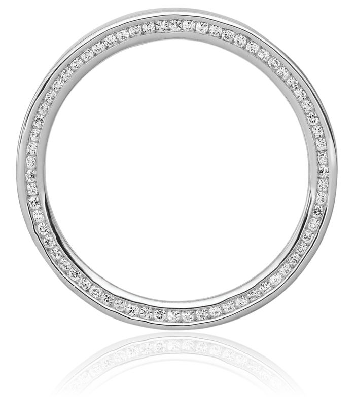 14K Solid White Gold Diamond Channel-set Circle Round Floating Chain Slide Pendant Necklace Charm