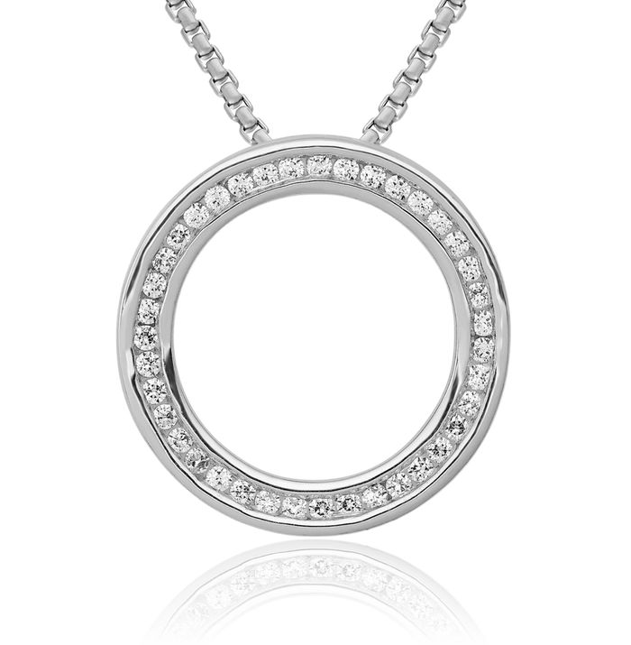 14K Solid White Gold Lab Diamond Circle Round Chain Necklace Pendant Charm