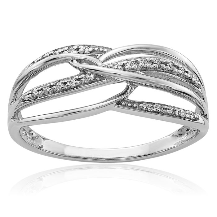 14K Solid White Gold Diamond Woven Crisscross Band Twisted Statement Ring