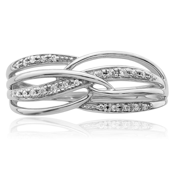 14K Solid White Gold Diamond Woven Crisscross Band Twisted Statement Ring