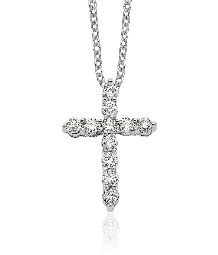 14K Solid White Gold Diamond Holy Cross Necklace Chain