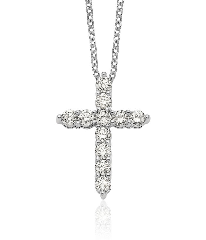 14K Solid White Gold Diamond Holy Cross Necklace Chain