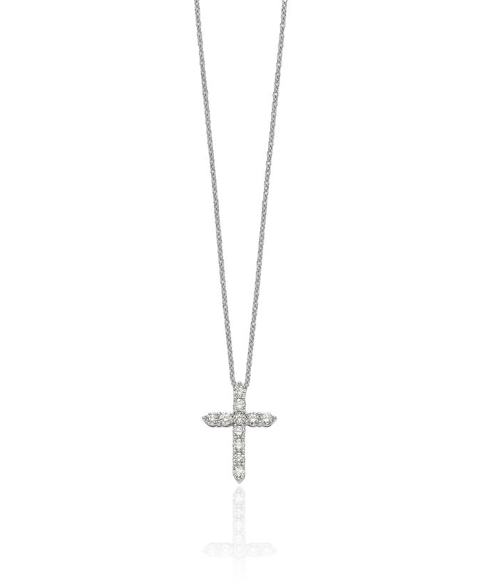 14K Solid White Gold Diamond Holy Cross Necklace Chain