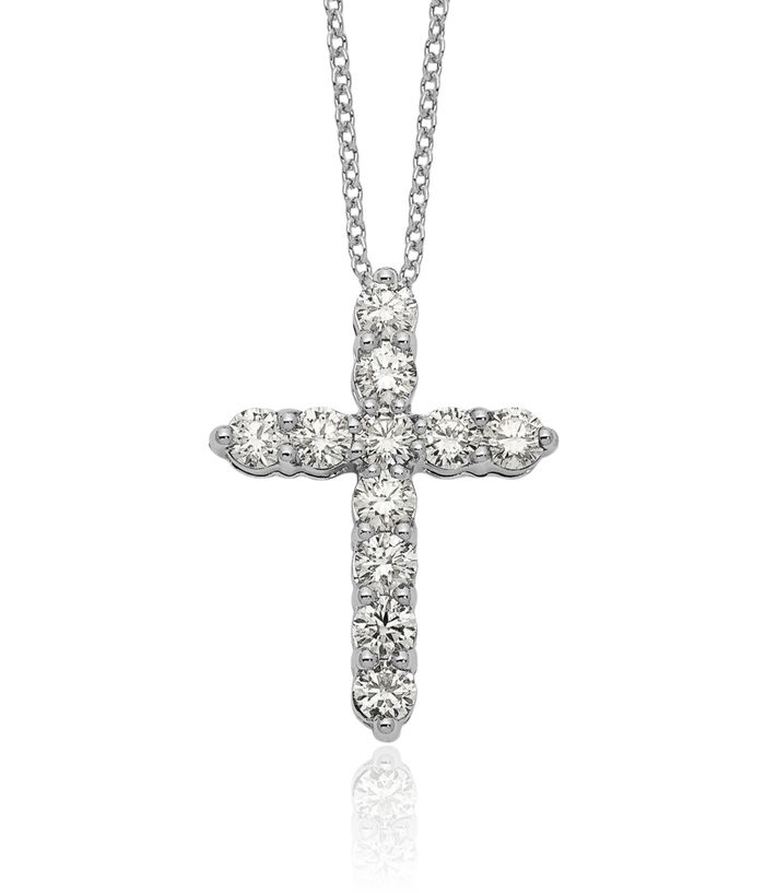 14K Solid White Gold Diamond Holy Cross Necklace Chain