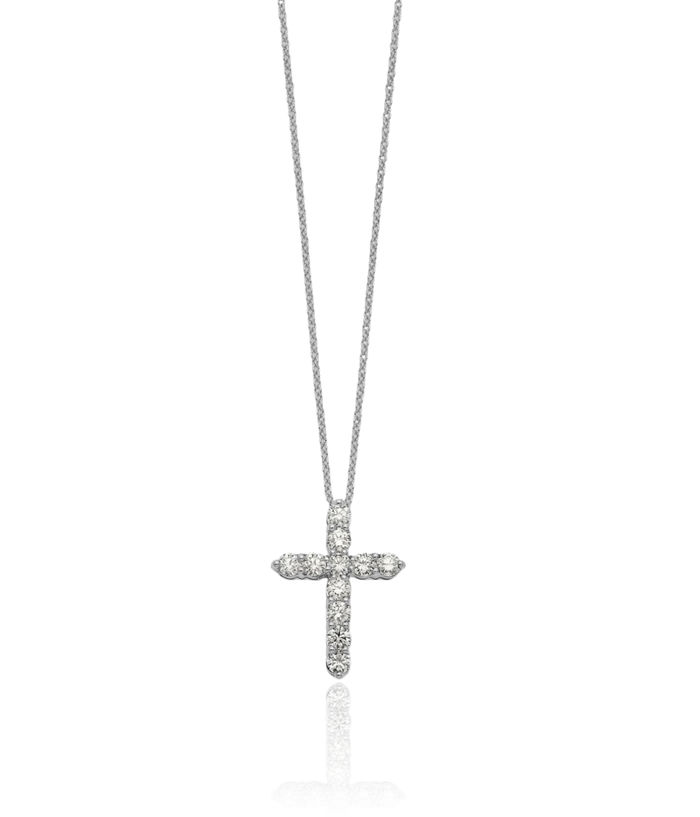 14K Solid White Gold Diamond Holy Cross Necklace Chain