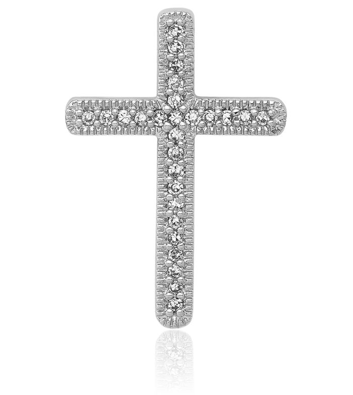 14K Solid White Gold Diamond Latin Mexican Holy Cross Floating Chain Slide Pendant Necklace Religious Jesus Christ Charm