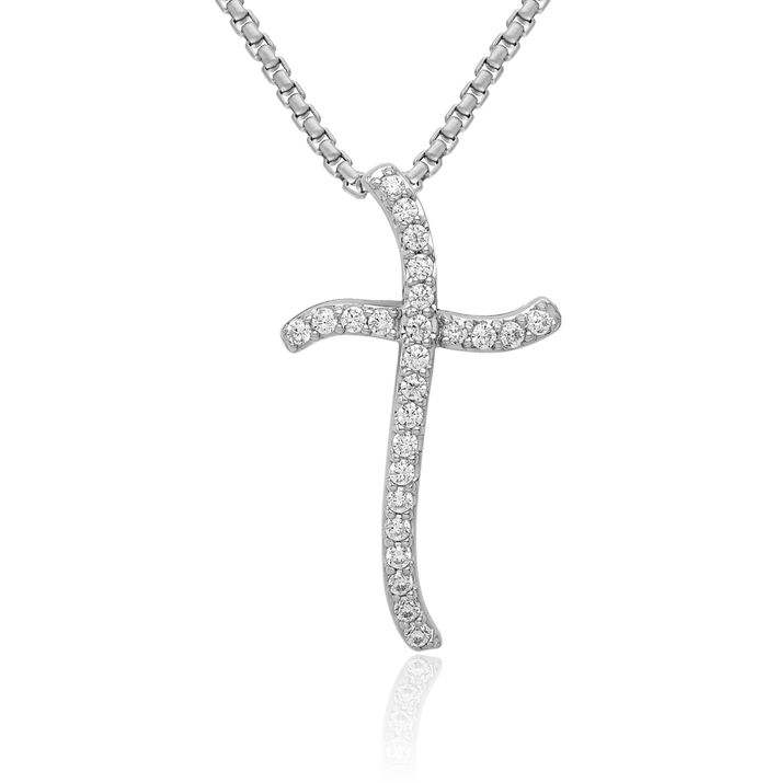 14K Solid White Gold Diamond Holy Cross Floating Chain Slide Pendant Necklace Religious Jesus Christ Charm