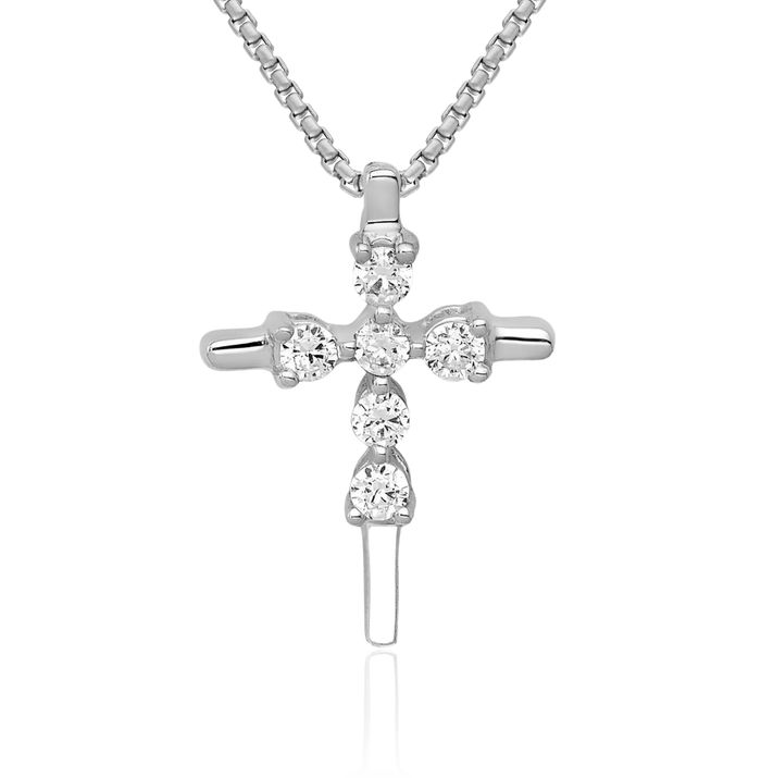 14K Solid White Gold Diamond Holy Cross Floating Chain Slide Pendant Necklace Religious Jesus Christ Charm