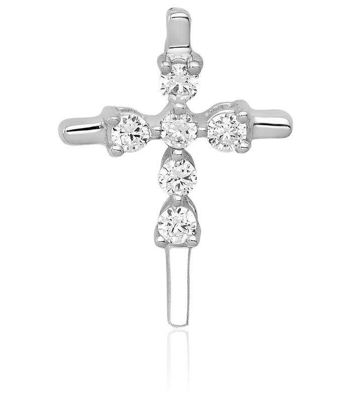 14K Solid White Gold Diamond Holy Cross Floating Chain Slide Pendant Necklace Religious Jesus Christ Charm