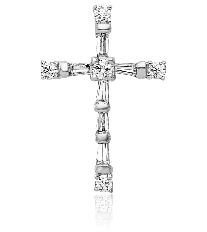 14K Solid White Gold Diamond Latin Mexican Holy Cross Floating Chain Slide Pendant Necklace Religious Jesus Christ Charm