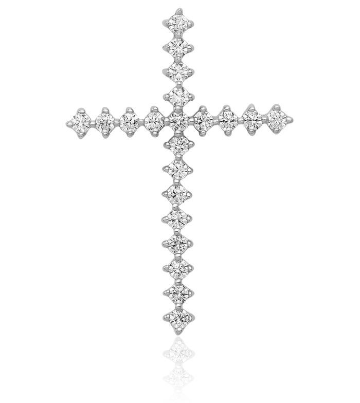 14K Solid White Gold Diamond Latin Mexican Holy Cross Floating Chain Slide Pendant Necklace Religious Jesus Christ Charm