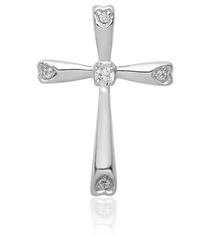 14K Solid White Gold Diamond Latin Mexican Holy Cross Floating Chain Slide Pendant Necklace Religious Jesus Christ Charm