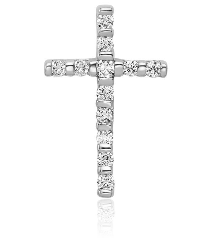 14K Solid White Gold Diamond Latin Mexican Holy Cross Floating Chain Slide Pendant Necklace Religious Jesus Christ Charm