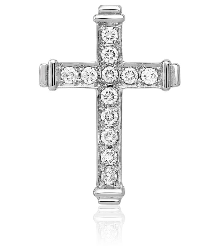 14K Solid White Gold Diamond Latin Mexican Holy Cross Floating Chain Slide Pendant Necklace Religious Jesus Christ Christian Charm