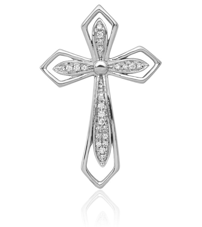 14K Solid White Gold Diamond Holy Cross Floating Chain Slide Pendant Necklace Religious Jesus Christ Charm