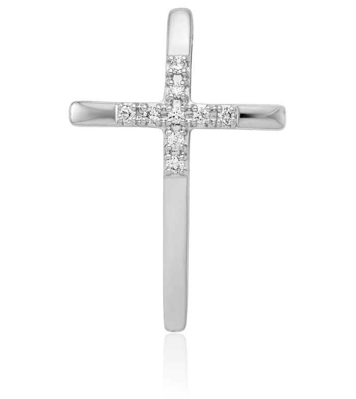 14K Solid White Gold Diamond Latin Mexican Holy Cross Floating Chain Slide Pendant Necklace Religious Jesus Christ Charm