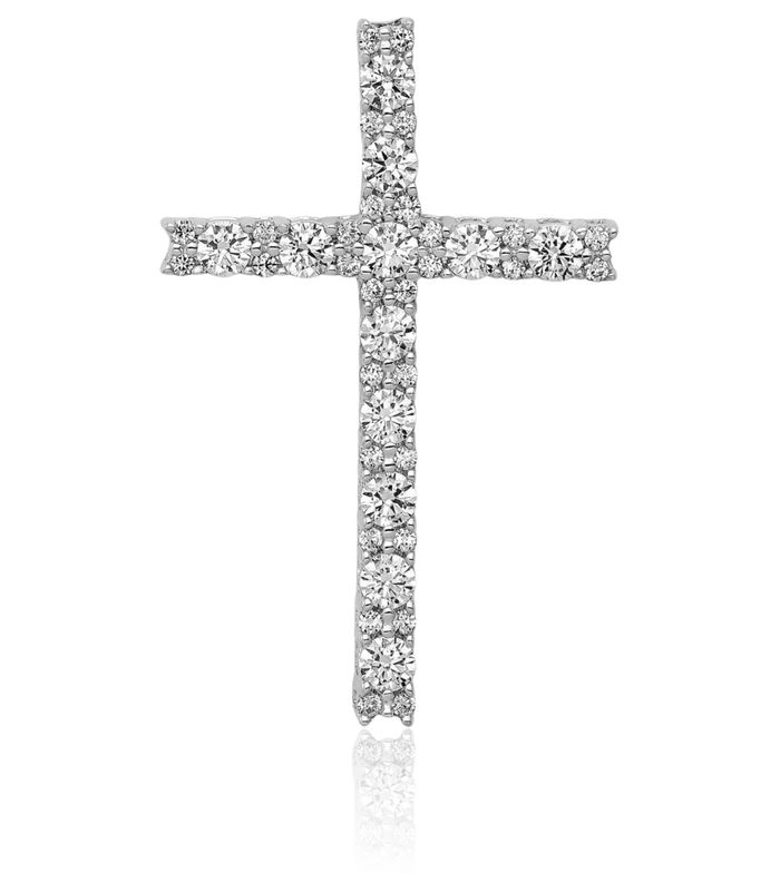 14K Solid White Gold Diamond Latin Mexican Holy Cross Floating Chain Slide Pendant Necklace Religious Jesus Christ Christian Charm