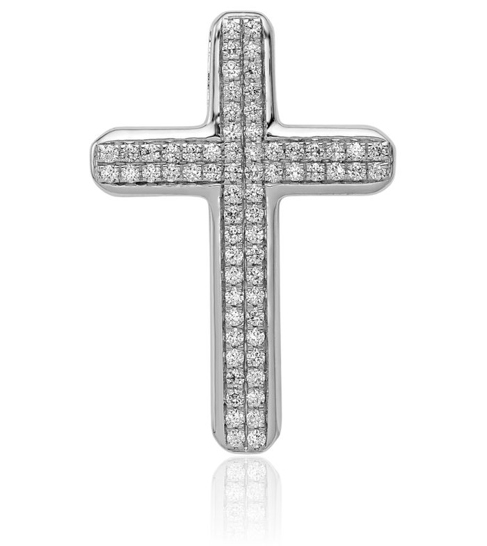 14K Solid White Gold Diamond Latin Mexican Holy Cross Floating Chain Slide Pendant Necklace Religious Jesus Christ Christian Charm