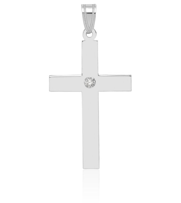 14K Solid White Gold Diamond Latin Mexican Holy Cross Necklace Religious Chain Pendant Jesus Christ Charm