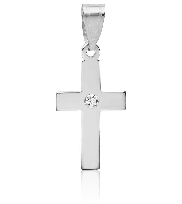 14K Solid White Gold Diamond Latin Mexican Holy Cross Necklace Religious Chain Pendant Jesus Christ Charm