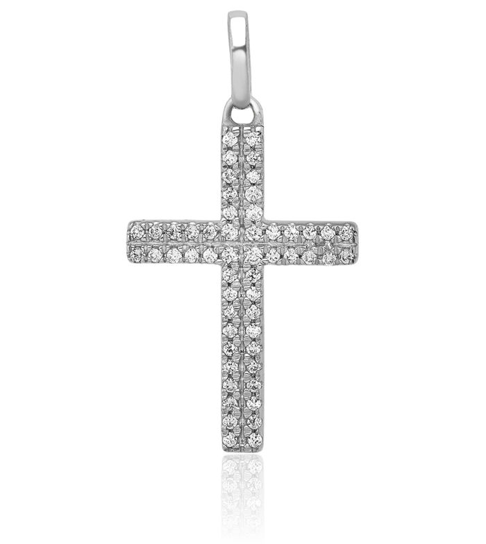 14K Solid White Gold Diamond Latin Mexican Holy Cross Necklace Religious Chain Pendant Jesus Christ Charm