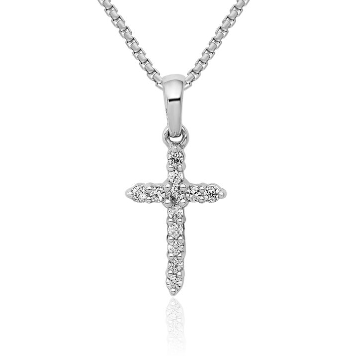 14K Solid White Gold Diamond Latin Mexican Holy Cross Necklace Religious Chain Pendant Jesus Christ Charm