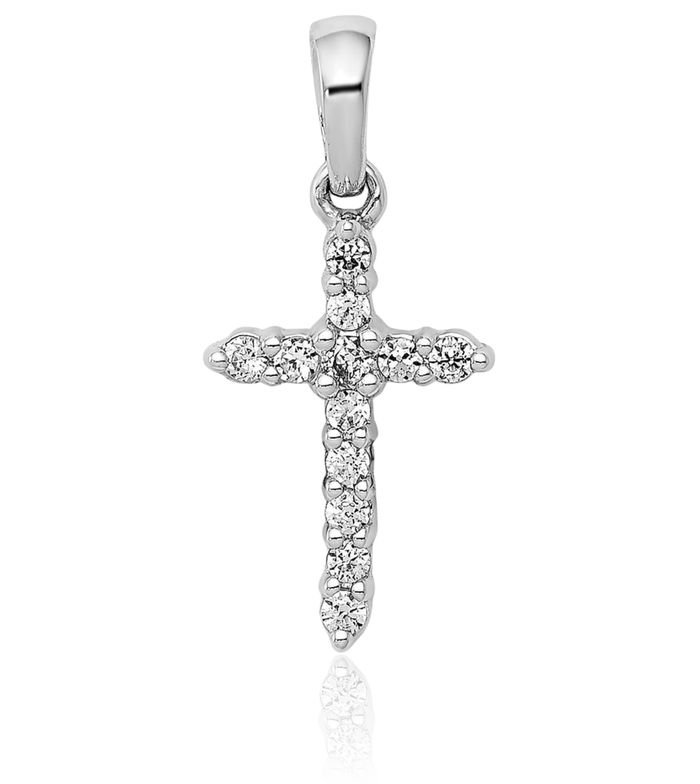 14K Solid White Gold Diamond Latin Mexican Holy Cross Necklace Religious Chain Pendant Jesus Christ Charm