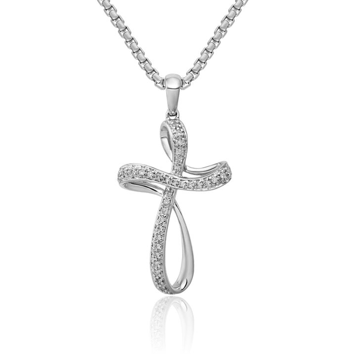 14K Solid White Gold Diamond Holy Cross Necklace Religious Chain Pendant Jesus Christ Charm