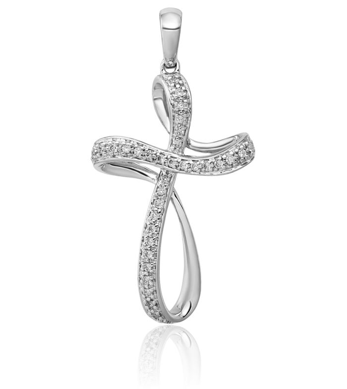 14K Solid White Gold Diamond Holy Cross Necklace Religious Chain Pendant Jesus Christ Charm