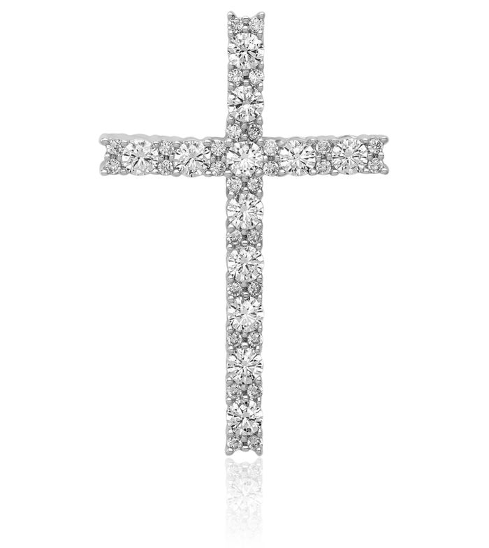 14K Solid White Gold Diamond Latin Mexican Holy Cross Necklace Religious Chain Pendant Jesus Christ Christian Charm