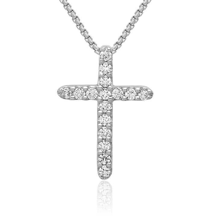 14K Solid White Gold Diamond Latin Mexican Holy Cross Necklace Religious Chain Pendant Jesus Christ Charm