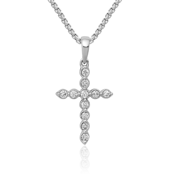 14K Solid White Gold Diamond Latin Mexican Holy Cross Necklace Religious Chain Pendant Jesus Christ Charm