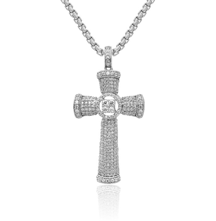 14K Solid White Gold Diamond Holy Cross Necklace Religious Chain Pendant Jesus Christ Charm