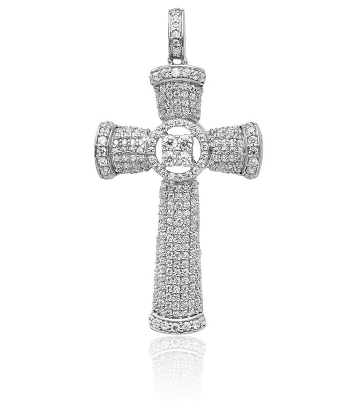 14K Solid White Gold Diamond Holy Cross Necklace Religious Chain Pendant Jesus Christ Charm