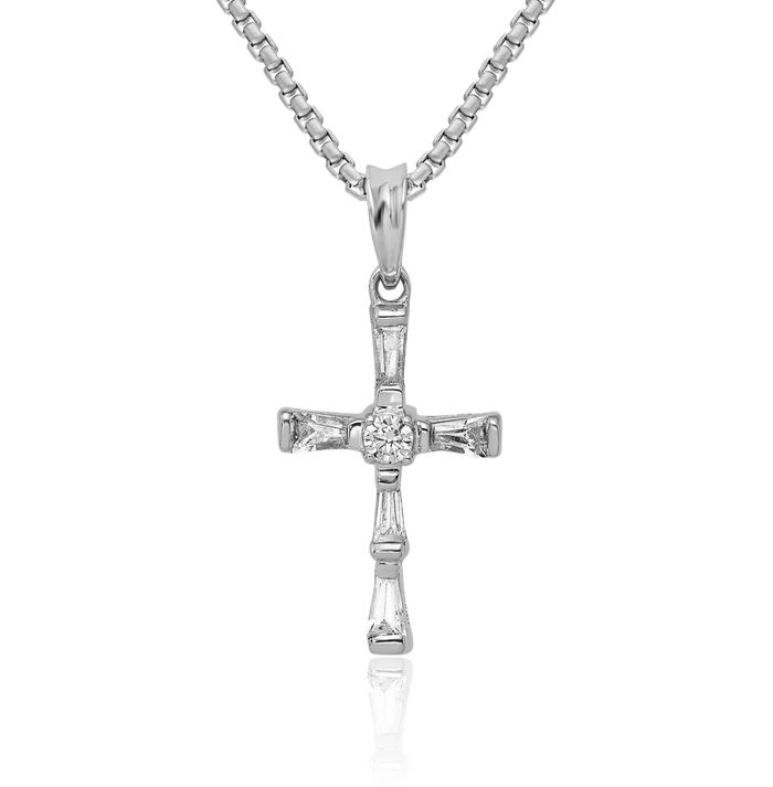 14K Solid White Gold Diamond Latin Mexican Holy Cross Necklace Religious Chain Pendant Jesus Christ Charm