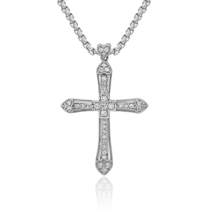 14K Solid White Gold Diamond Holy Cross Necklace Religious Chain Pendant Jesus Christ Charm