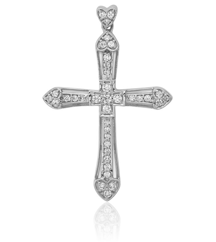 14K Solid White Gold Diamond Holy Cross Necklace Religious Chain Pendant Jesus Christ Charm