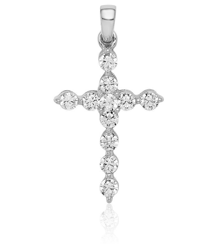 14K Solid White Gold Diamond Latin Mexican Holy Cross Necklace Religious Chain Pendant Jesus Christ Charm