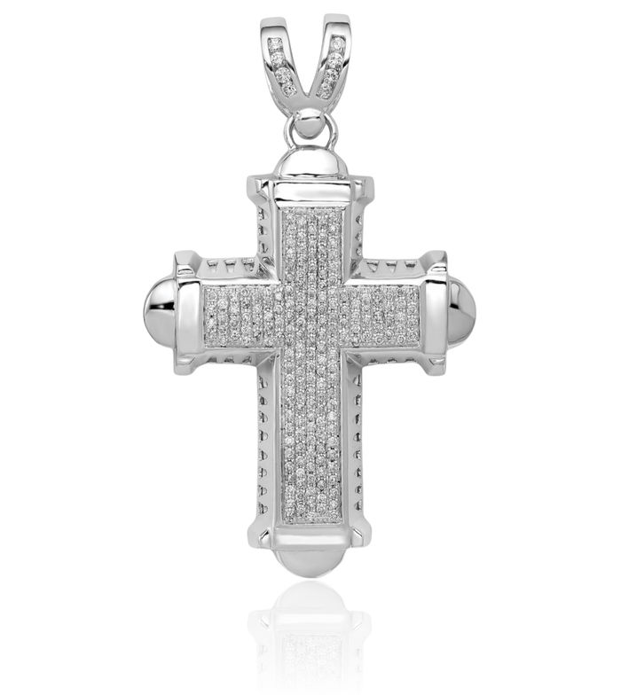 14K Solid White Gold Diamond Holy Cross Necklace Religious Chain Pendant Jesus Christ Charm