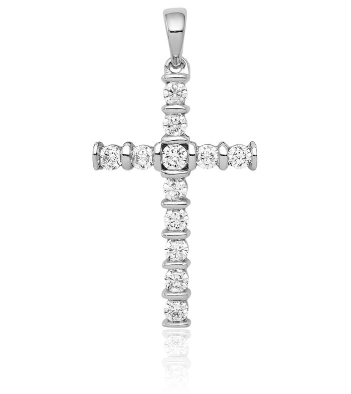 14K Solid White Gold Diamond Latin Mexican Holy Cross Necklace Religious Chain Pendant Jesus Christ Christian Charm