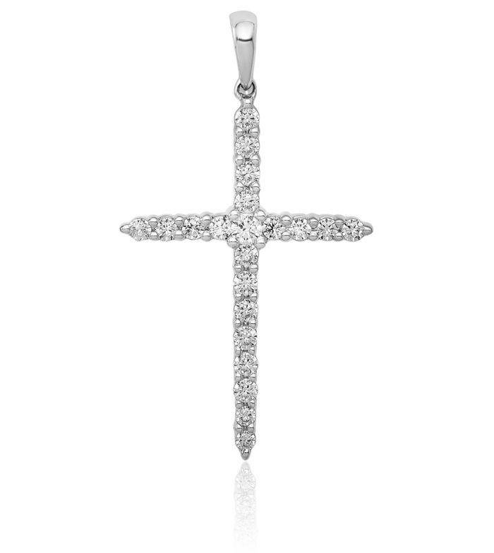 14K Solid White Gold Diamond Latin Mexican Holy Cross Necklace Religious Chain Pendant Jesus Christ Charm