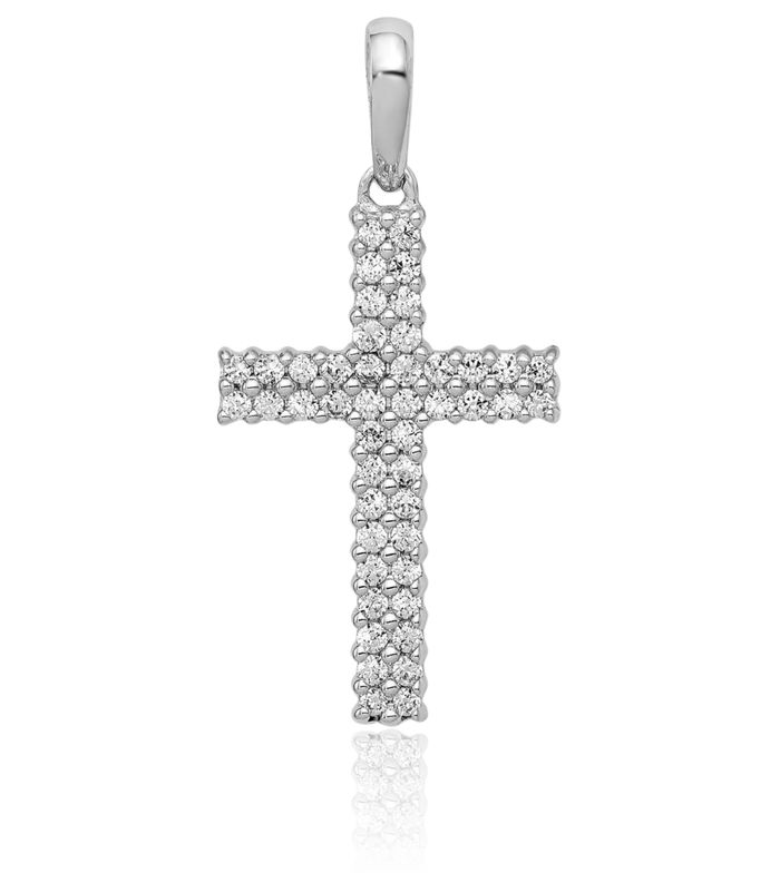 14K Solid White Gold Diamond Latin Mexican Holy Cross Necklace Religious Chain Pendant Jesus Christ Charm